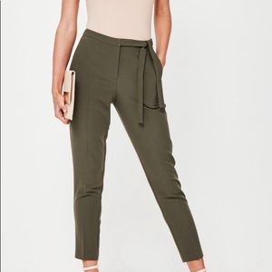 Tie belt high waist pants khaki